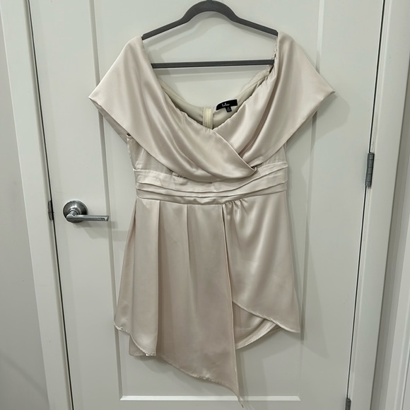 Lulus Ivory Satin Off-the-Shoulder Mini Dress - Size XL - Picture 4 of 10